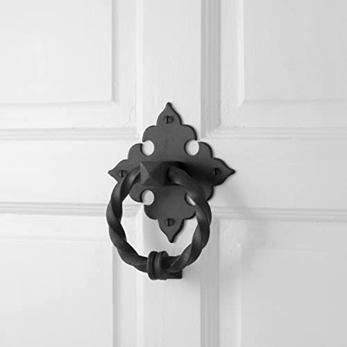 Renovators Supply Manufacturing Door Knockers for Front Door 7 in. Black Cast Iron Georgian Style Ring Door Knocker with Mounting Hardware Pack of 2 - color: Black Ring Pack of 2