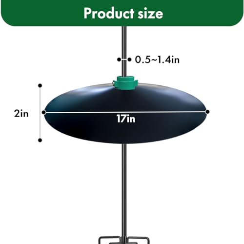PFNRTH One-Piece 17" Metal Squirrel Baffle - Solid Steel Guard for Bird Feeder Poles & Hanging Feeders | Chew-Proof, No Assembly | 2 Installation Options-Black