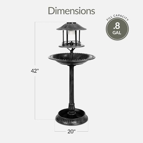 Best Choice Products Solar Outdoor Bird Bath Vintage Resin Pedestal Fountain Decoration for Yard, Garden w/Planter Base, Feeder, Decorative Bird Cage, Fillable Stand - Black - color: Black