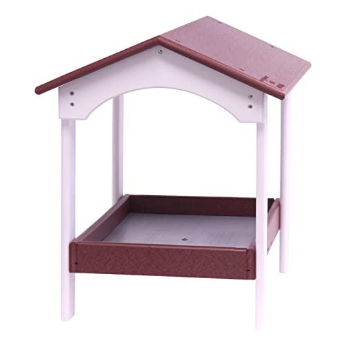 Ground Bird Feeder, Deluxe Fly-Through Covered Feeder for Birds and Squirrels with Screen Mesh Tray (Cherry Wood/White) - color: Cherry Wood/White
