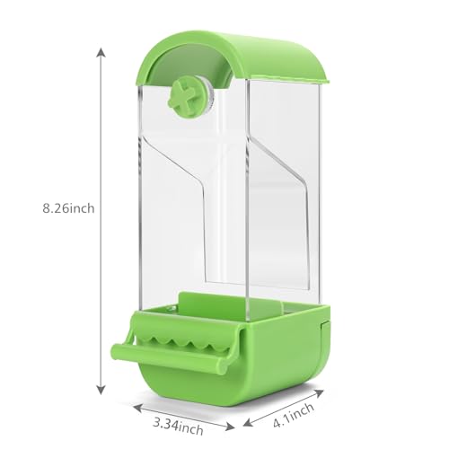 Yummy Sam No Mess Automatic Bird Feeder with Perch for Cage, Acrylic Transparent Bird Cage Feeder Parrot Seed Feeders Food Container Cage Accessories for Small Medium Birds Parrot Cockatoo Canary - color: Green