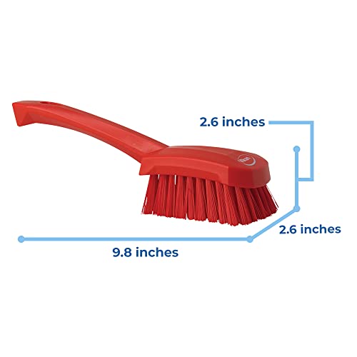 Vikan - 41924 Heavy Duty Sweep Hand Brush, Short-Handled Cleaning Brush and Scrubber, Polypropylene, Polyester Stiff Bristle, 10 Inch, Red - color: Red