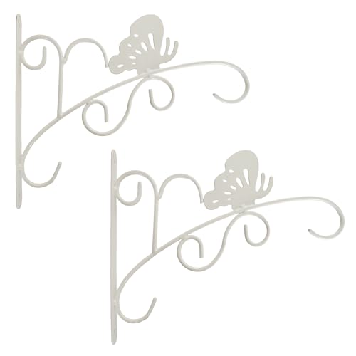 Butterfly Scroll Metal Wall Bracket for Hanging Accessories and Flowerpots Suitable for Indoor & Outdoor Use, White Set of 2 - color: White, size: Butterfly Scroll