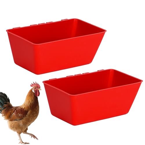 2 Pack Chicken Feeder Waterer 2.5 Quart Hanging Poultry Feeders Trough | Versatile Chicken Feeding Container with Hooks for Duck Goose Rabbit Duck Feeder Poultry and Livestock Water Trough（Red） - color: Red