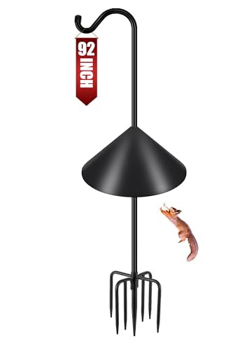 Gtongoko Bird Feeder Pole Squirrel Proof 92 Inch Shepherds Hook for Outdoor with Squirrel Baffles Adjustable Heavy Duty with 7 Prongs Base for Hanging Plants, Bird Feeders, Black - size: 92 Inch with Baffle