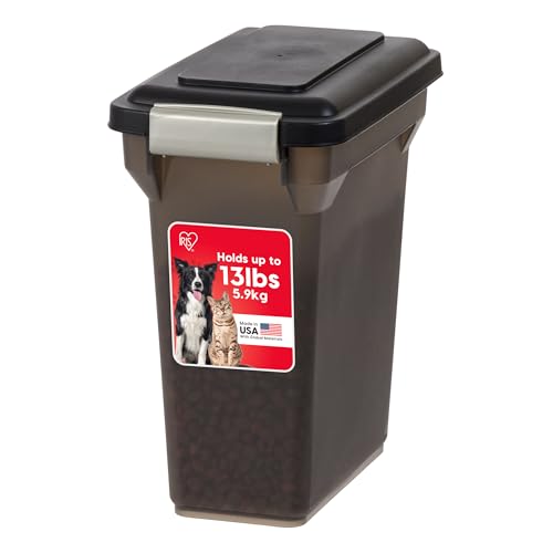IRIS USA Dog Food Storage Container, Up to 13 lbs, Smoke, Made in USA | BPA-Free, Airtight Seal, Best for Cat Food, Bird Seed, Chicken Feed, Pet Toys, Treats, Pellets - color: Smoke