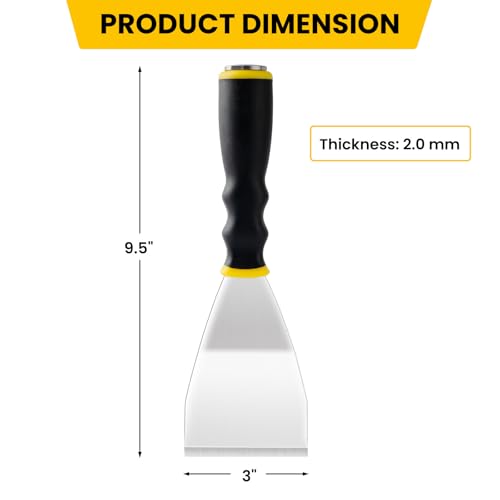 Mister Rui 3" Heavy Duty Bent Scraper, Hammer End with Pole Socket | 3" stainless bent scraper, curved blade. Anti-slip rubber handle. Hammer end fits pole. For paint removal & floor cleaning - color: Yellow