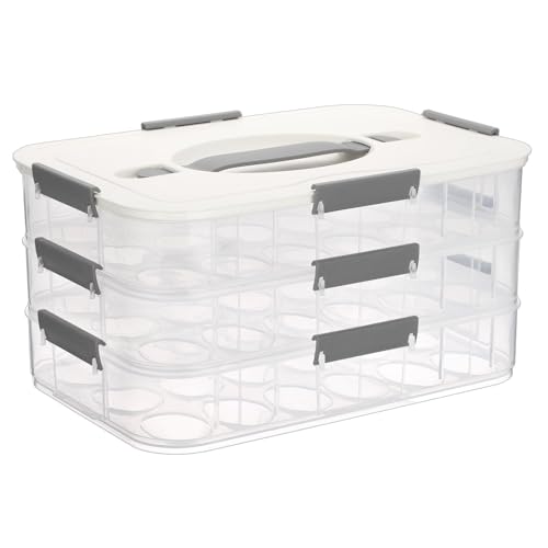 BTSKY Deviled Egg Platter with Lid, 3-Layer 54 Slots Deviled Eggs Carrier, Clear Portable Egg Holder for Fridge Reusable Deviled Eggs Tray Carton Box for Easter and Party Favor (3-Layer, White) - color: White, size: 3 Layer-Hold 54 Eggs
