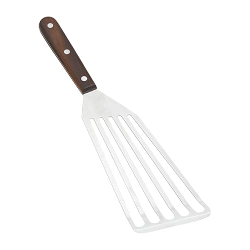 Fish Spatula Wide Slot, Premium Stainless Steel with Wood Handle for Flipping Fish, Eggs, Pancakes & Burgers (Small) - size: Small