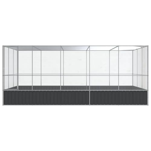 Large Bird Aviary with Extension, 203.9"x120.9"x83.5" Galvanized Steel Outdoor Poultry Cage for Parrots and Budgies, Silver and Anthracite Chicken Coop Walk-in Run - color: Silver-E