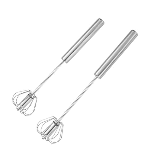 Stainless Steel Semi-Automatic Whisk Set of 2, Push Egg Whisks Hand Mixer for Eggs, Milk, Kitchen Manual Blender (10&12 Inch) - color: Silver1 (10&12in)