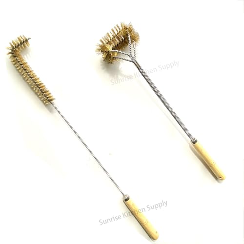 SUNRISE Fryer Brush with Long Handle (Brass, L and Double Brush) - color: Brass, size: L and Double Brush