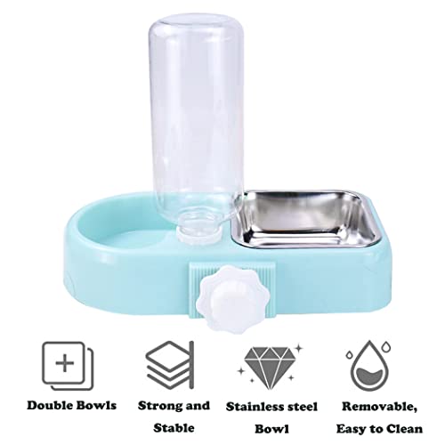 Love Dream Crate Dog Bowl, No Spill Kennel Hanging Pet Food Water Bowl Set | Automatic Water Dispenser and Removable Stainless Steel Bowls Raised Double Bowls for Indoor Cats, Rabbit, Small Medium Dogs - color: Blue