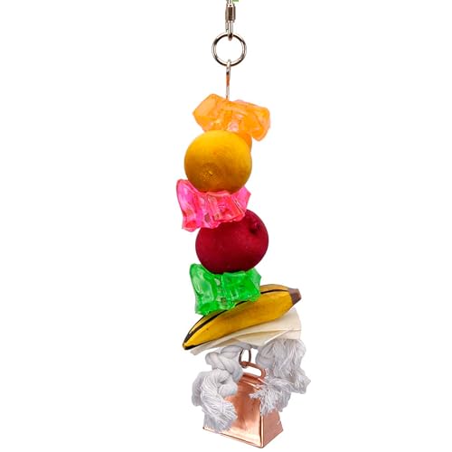Penn-Plax Bird-Life Fruit Kabob Bird Toy with Bell – Various Textures, Materials, and Colors – Great for African Greys, Medium Birds, and Small Parrots – Large - size: Large