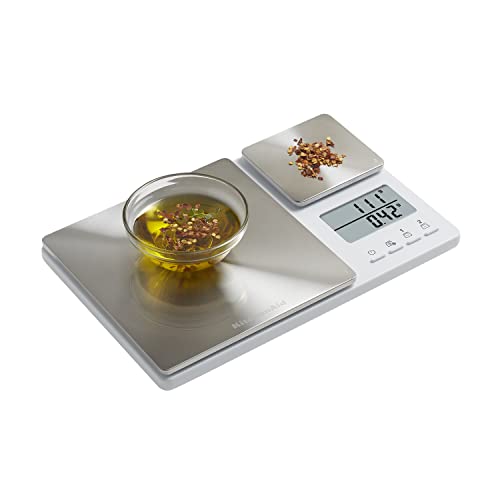 KitchenAid KQ909 Dual Platform Digital Kitchen and Food Scale, 11 Pound Capacity and Precision 16oz Capacity, White with Stainless Steel - color: White