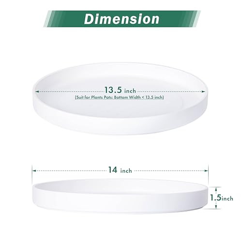 Phoenix Vine 14 Inch Plastic Plant Saucer Water Drip Tray, Heavy Sturdy Round Plant Drainage Tray for Indoors Outdoor, Matte White, 21-TY-14W-1 - size: 14"