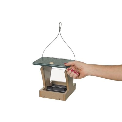 Birds Choice Two-Sided Hopper Bird Feeder | Small | Taupe/Green | Recycled Plastic Hanging Feeder, Easy to Fill and Clean, Weather-Resistant for Year-Round Backyard Use - color: Taupe/Green