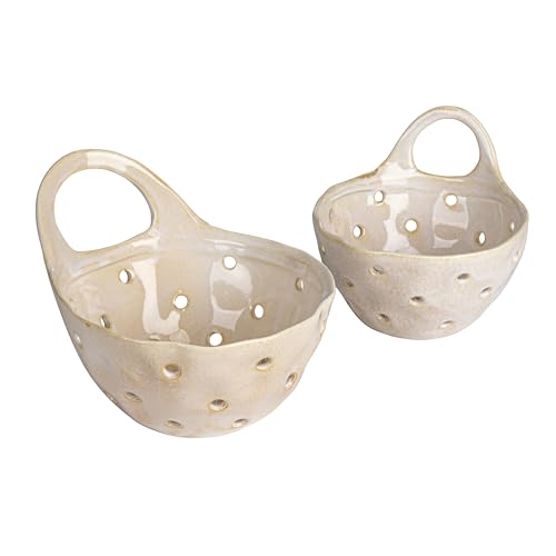 Creative Co-Op Set of 2 Cream Stoneware Colanders (Pack of 4) - color: Cream, size: Large/Small (Pack of 4)