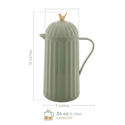 WOLFF - Bird Thermal Coffee Carafe - Hot or Cold Drinks, Plastic Exterior and Glass Insulation Lining Flask Coffee Dispenser, Thermal Bottle for Beverages, Tea and Water Pitcher- Mint Green, 34floz/1L - color: Mint Green