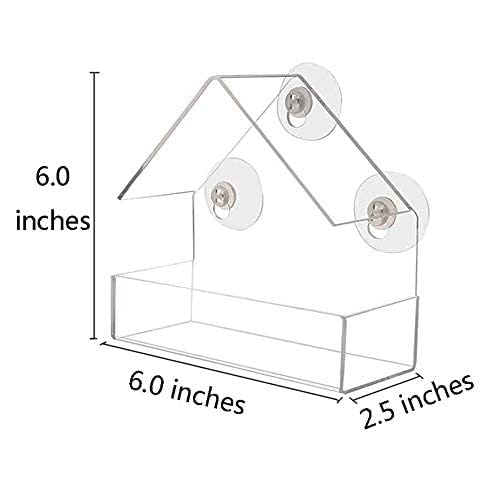 Window Bird House Feeder with Extra Strong Suction Cups Clear Bird Seed Holder for Outside Birdhouse Shape WMBF0001