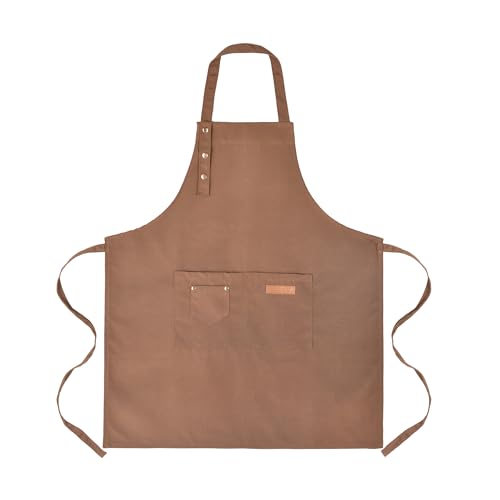 Tosewever Art Aprons for Women Painting Pottery Baking, Mens Buckle Straps Kitchen Apron with Pockets for Chef Cooking - color: Brown