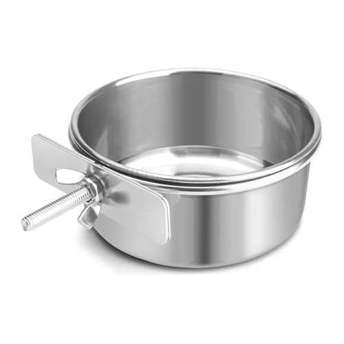 Bird Cage Feeder, Bird Feeder for Cage, 10oz Stainless Steel Food Water Bowl with Clamp, Clip-On Cage Coop Cup for Parrot Hamster Rabbit Rat Small Animals - color: 10oz Stainless Steel Bowl