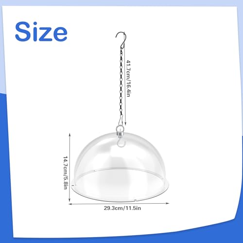 2 Pcs 12 Inch Bird Feeders Cover Clear Round Squirrel Baffle | Bird Feeder Rain Guard with Chains, Dome Protective Cover for Outdoor Hanging