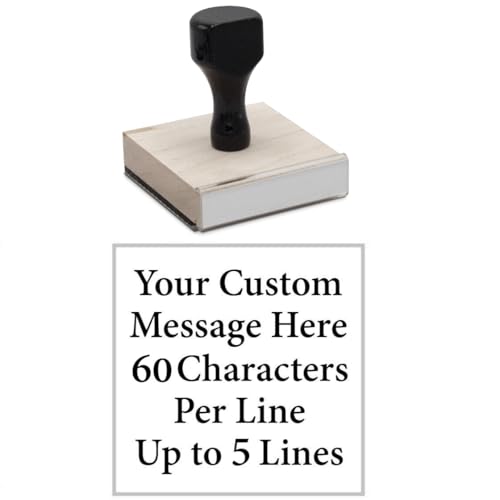 Infusion Custom Text Traditional Wood Stamp with Plastic Handle, 4" x 4" - size: 4" x 4"