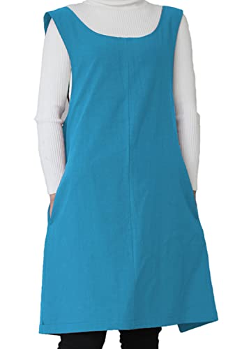 Cotton Linen Japanese Apron Halter Cross Back Bandage X Shape Aprons Two Pockets - color: Sky Blue