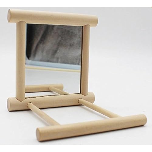 Bird Mirror with Swing and Perch for Parakeets Cockatiels Lovebirds Finches - Wooden Interactive Hanging Cage Toy, 3.7 x 3.5 x 3.5 Inch, 1 Pack - size: 3.7 x3.5x3.5 inch