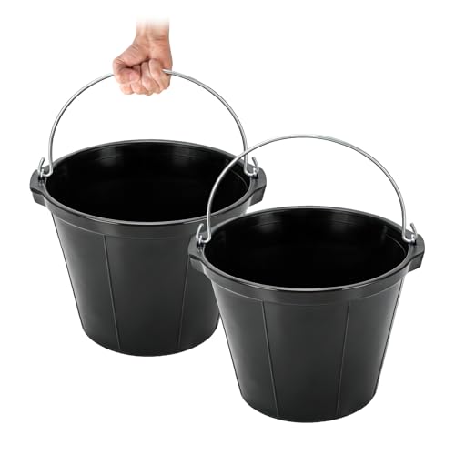 2 Pack Rubber Horse Feed Buckets, 10 Qt Water Troughs with Handles | 11.4 x 8.6 in,Horse Water Bucket, Feed or Water Use, Thick Rubber, Carry Handles, Stackable Design, For Horses & Goats