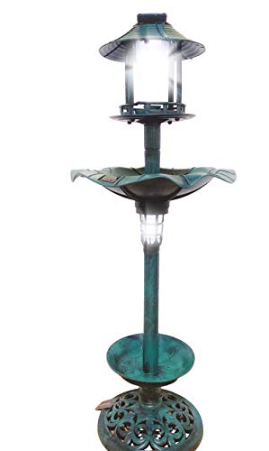 Birdbath 43" Vintage Green Solar Lighted Pedestal Bird Bath Garden Fountain Decoration Planter Accents BirdBath Antique Pedestal Flower Decoration Yard Statue Feeder Decorative Cage Stand