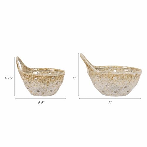 Creative Co-Op Stoneware Colanders with Handles, Set of 2 - color: Beige, size: Large/Small
