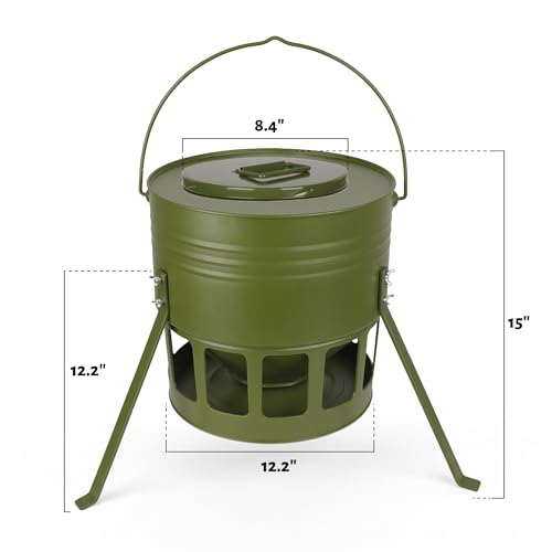 KOL Metal Chicken Feeder - 20lbs No Waste Chicken Feeder with 12 Ports, Powder Coated Rust-Proof Design & Smooth Edges for Safe Feeding (Avocado Green) - color: Avocado Green