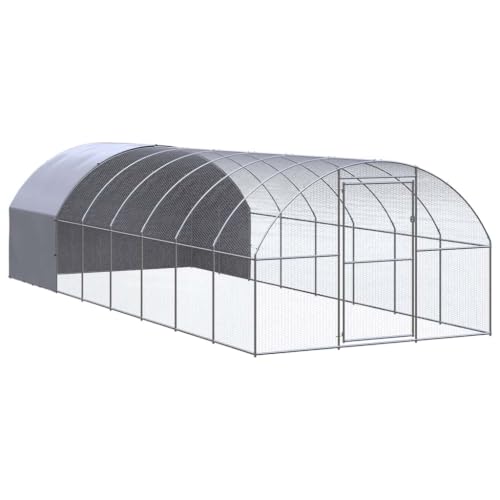 Large Outdoor Chicken Coop, 118.1 x 315.0 x 78.7 in Walk-in Metal Poultry Run with Cover, Galvanized Steel Hen House Cage for Ducks, Rabbits and Small Animals, Silver - color: Silver-I