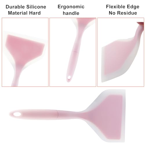 Hitefu 2 Pcs Silicone Spatula Turner, Green & Pink | Wide Pancake Flipper, Tamagoyaki Shovel, BPA Free, Non-Stick Egg Flipper, For Omelette, Pizza, Steak & Fish - color: Green & Pink
