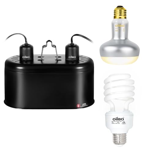 Reptile Heat Lamp Blub Combo Pack, Dual Reptile Lamp Fixture with Intense Basking Spot Light UVA Daylight Reptile Heat Lamp & 26W Energy Saving UVA 10.0 UVB Bulb Spiral Compact Bulb - style: DRL01ST4