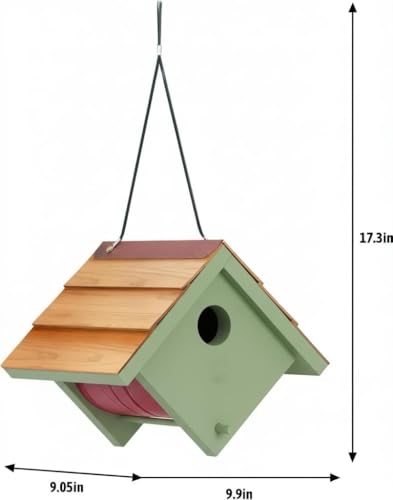 Large Cedar Bluebird House for Outside - Bamboo Shingles Roof Birdhouse for Bluebirds - Weather Proof Metal Protected - 13/16” Thickness Heavy Duty - Detachable and Easy Cleaning (1.5" Hole) - color: Wren&Bluebird