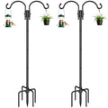 GOFORWILD 2 Pack Adjustable 76inch Double Shepherds Hook for Outdoor | Metal Bird Feeder Pole with 5-Prong Base for Hanging Bird Nest, Plant Basket,Lantern,Solar Light - size: 76 Inch