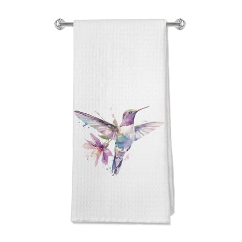 Floral Hummingbird Spring Kitchen Towels, Hummingbird Lovers Gifts Dish Tea Towels for Kitchen, Cottagecore Country Purple Floral Bird Decorative Hand Towel for Bathroom, 16x24 Inches - color: Color 18