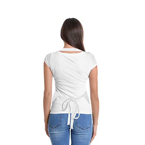 DALIX Apron Commercial Restaurant Home Bib Spun Poly Cotton Kitchen Aprons (2 Pockets) in White - color: White