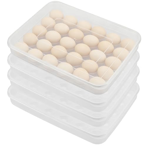 4 Pack Deviled Egg Containers with Lid, Plastic Egg Storage Container Stackable Deviled Egg Carrier for 120 Eggs, Egg Organizer for Protect and Keep Fresh 13.6x10.2x2.2 Inch