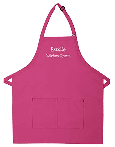 Made in the USA Personalized Embroidered Premium Adult Apron for Men Women Fathers Mothers Day Kitchen BBQ Grilling Gift - color: Hot Pink, size: Long