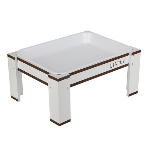 Large Chicken Picnic Table Feeder with Removable Plastic Tray | Coop Accessories Must Haves,Poultry Feeders No Waste,Chicken Food Dispenser - color: White-Brown
