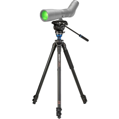 Benro A2573F Aluminum Outdoors Tripod for Spotting Scopes, Binoculars, Rifle Ranges, Leveling Base, Smooth Fluid Head wi/Sliding Plate, Adjustable Legs, Flip Locks, 70" Max Ht, 8.8lb Payload
