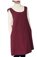 Cotton Linen Japanese Apron Halter Cross Back Bandage X Shape Aprons Two Pockets - color: Dark Red