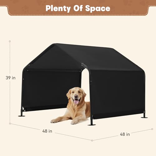 Dog Shade Shelter Outdoor 4'x4'x3' Tent for Large Medium Dogs, Outside Sun Rain Canopy Pet House for Cats Pigs Livestock with Waterproof Roof Ground Nails,Black | Outside Pet Canopy House for Livestock Pigs Cats with Waterproof Roof Ground Nails, Black -
