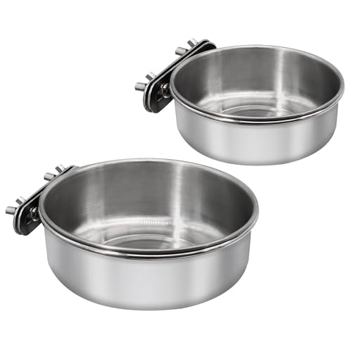 Medium+Large Bird Feeding Dish Cups,Parrot Food Bowl Cage with Clamp Holder Stainless Steel,Birdcage Coop Water Feeder for Cockatiel Parakeet Macaw Finches Lovebirds Small Animals (1 Pack, M+L) - color: 1 Pack, size: Medium+Large