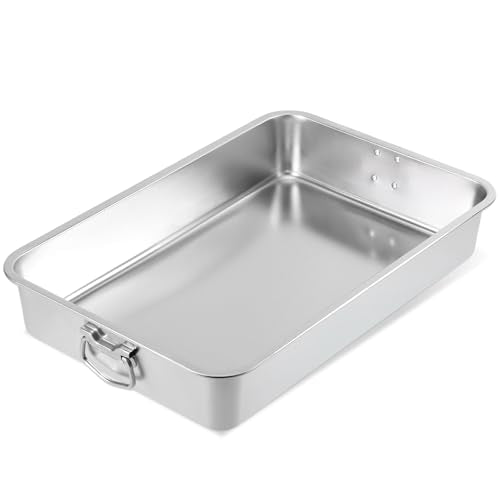 23.5" x 15.5" Stainless Steel Roasting Pan with Handles, Extra Large Turkey Roasting Pan Deep Baking Tray for Oven – Heavy Duty Roaster for Turkey, Lasagna, Roasts & Holiday Meals