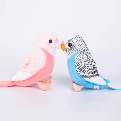 2Pcs Stuffed Parakeet Toy, 5.5 inches, Budgerigar Plush Toy, Parakeet Soft Toy, Stuffed Bird for Kids, Blue and Pink - color: Blue and Pink